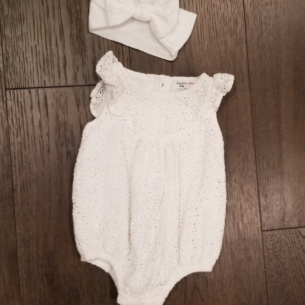 White baby romper with band